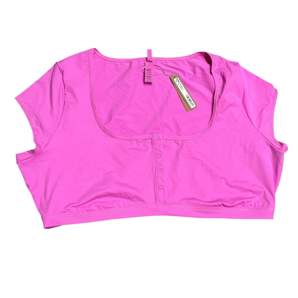 SKIMS Recycled Swim Super Cropped T-Shirt Neon Orchid Pink 4X TP-SHR-3910